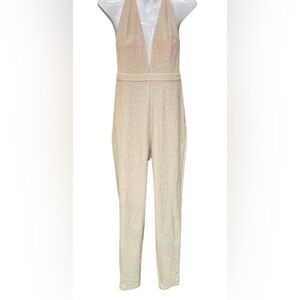 Meshki Backless Halter Gold Jumpsuit size M